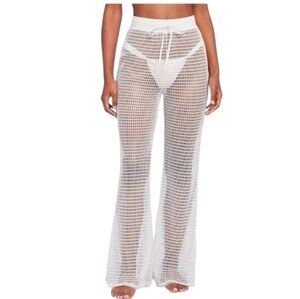 Shade & Shore open knit crochet flare leg swim coverup pants - M.      Y110